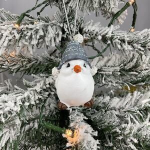Christmas Ornament- White Bird Wearing Gray And White Hat- Christmas Ornament